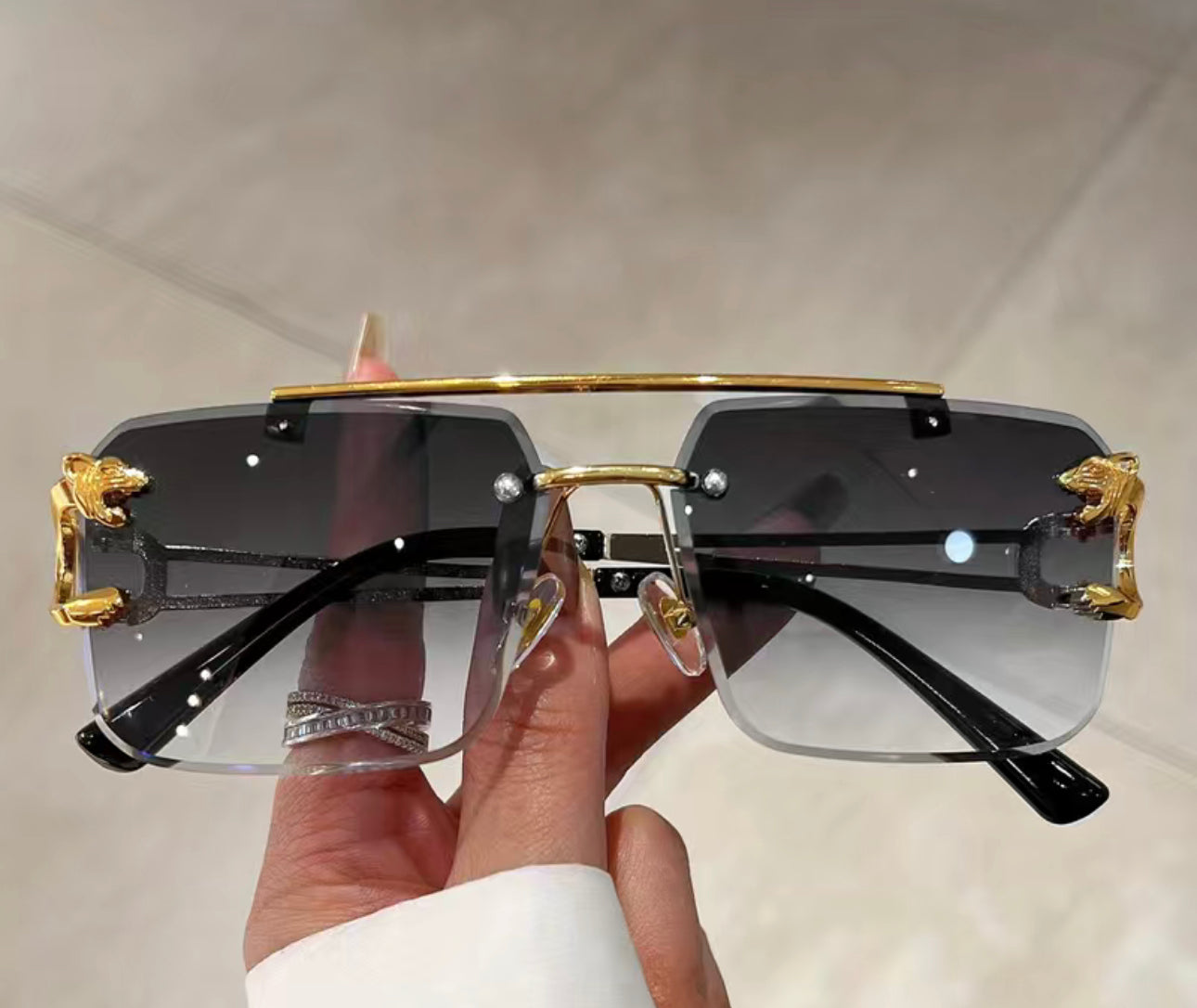 Top Bar Rimless Sunglasses For Women Men Gradient Lens Metal Animal Decor Glasses Casual Outdoor Eyewear For Beach Party, UV400