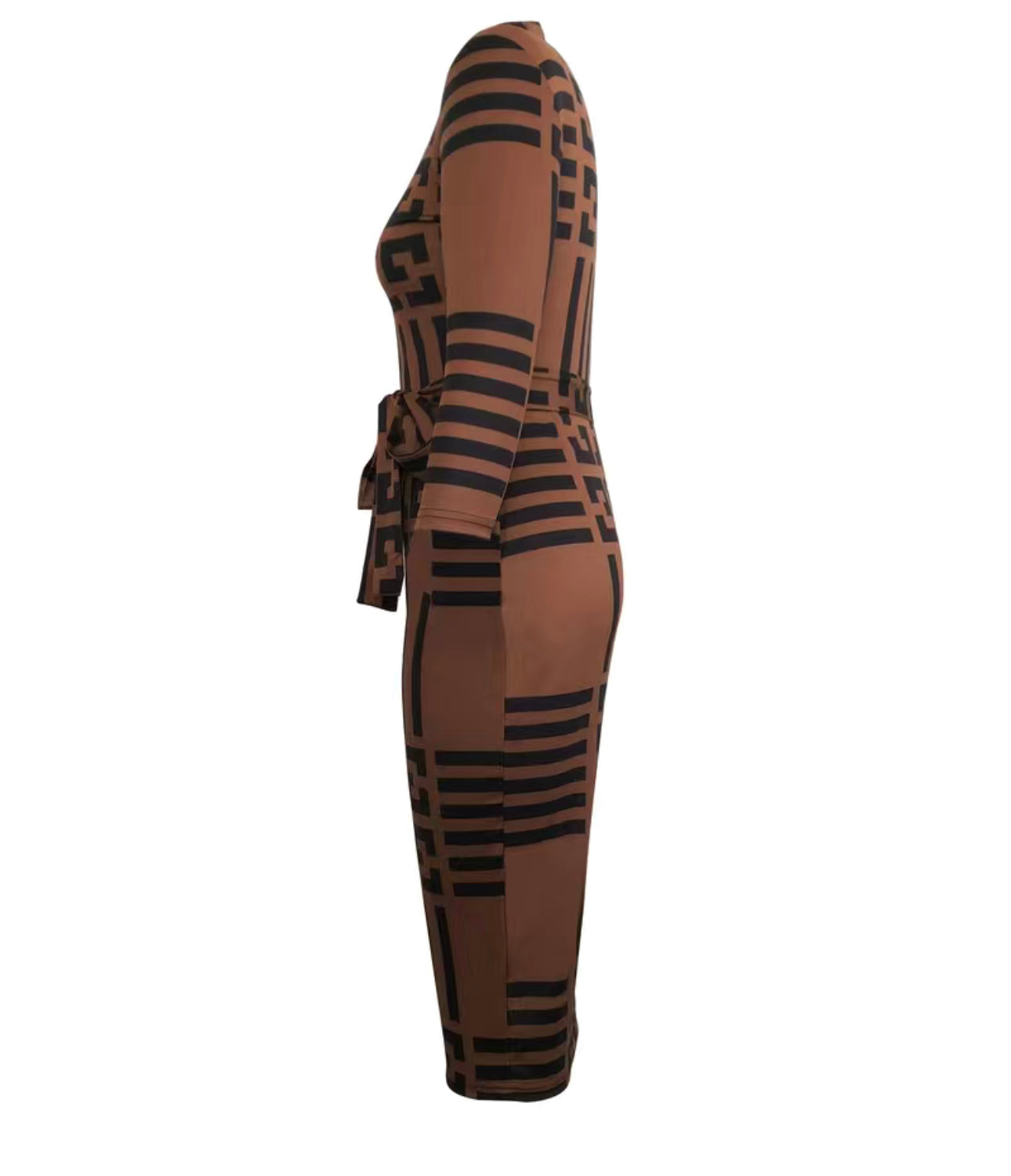 Geo Print Tie Front Bodycon Dress, Sexy Mock Neck Half Sleeve Dress, W Oh That's Her! Geo Print Tie Front Bodycon Dress, Sexy Mock Neck Half Sleeve Dress, W Oh That's Her!