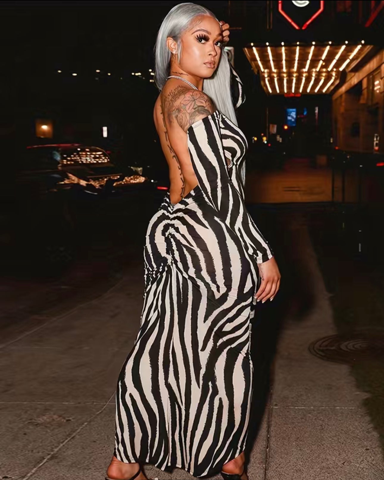 Sexy zebra print, long sleeve dress