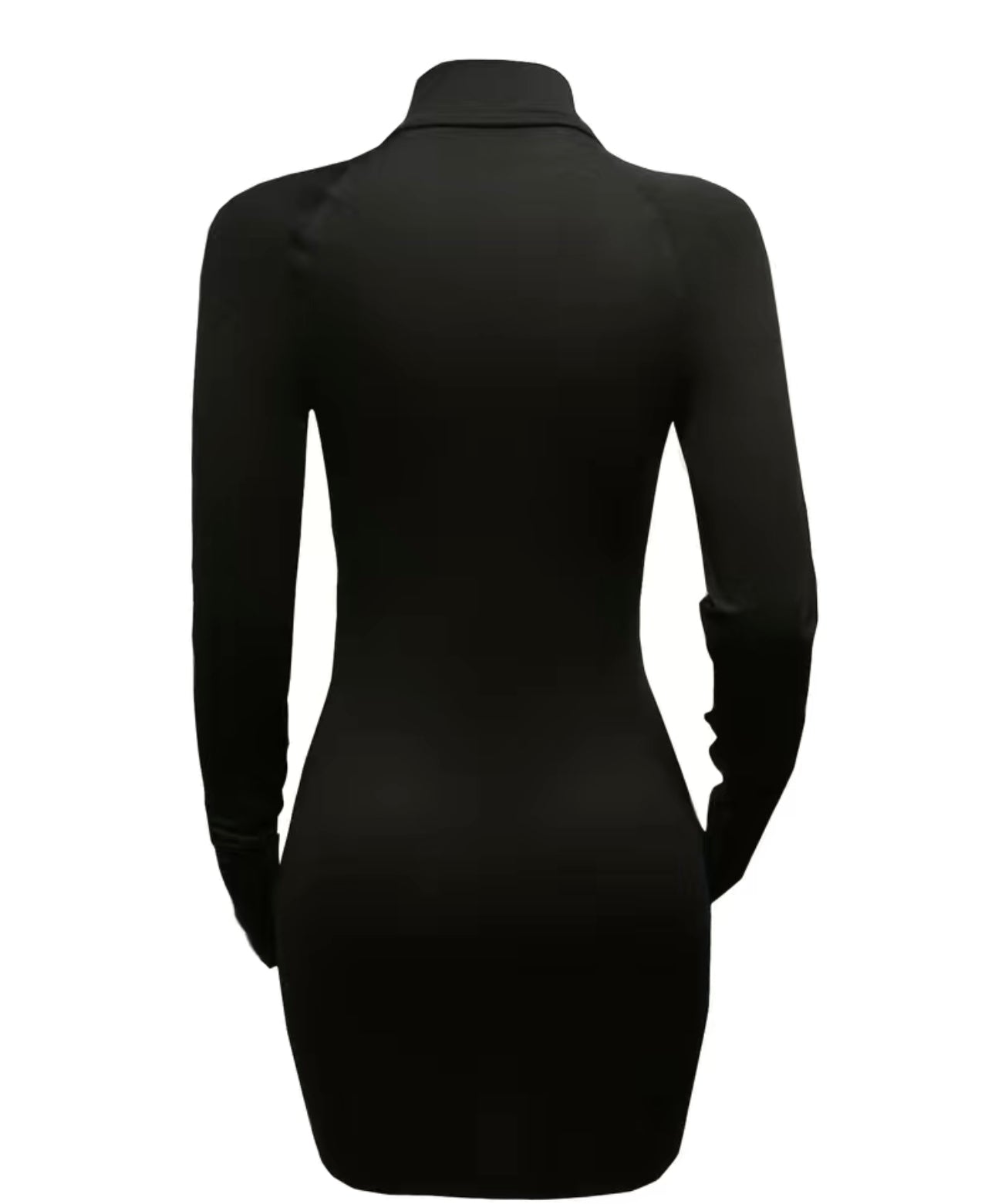 Zipper Solid Dress, Sexy Mock Neck Long Sleeve Bodycon Dress, Women's Clothing