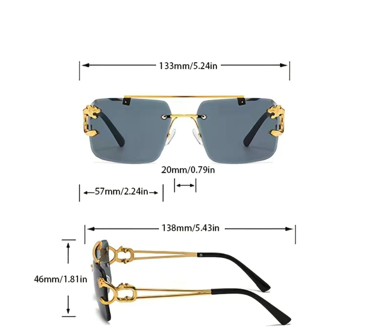 Top Bar Rimless Sunglasses For Women Men Gradient Lens Metal Animal Decor Glasses Casual Outdoor Eyewear For Beach Party, UV400