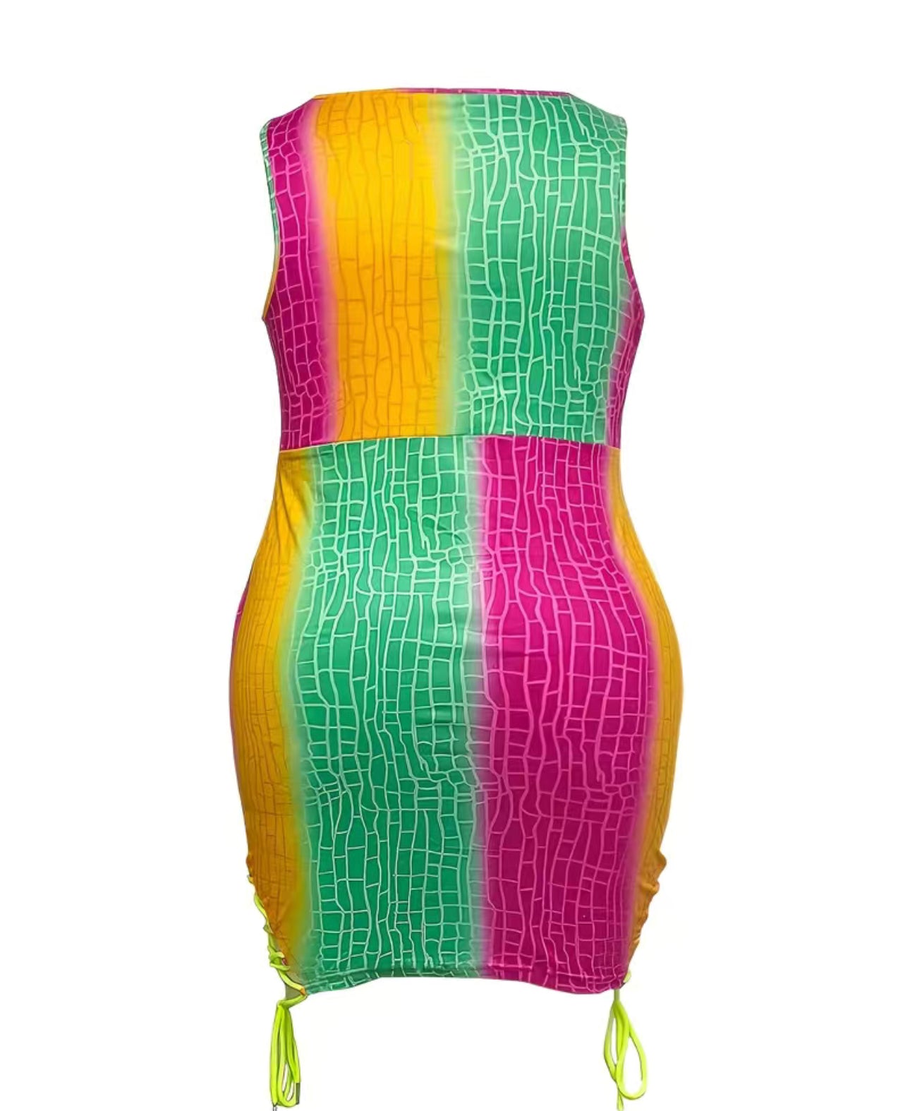 Plus Size Casual Tank Dress, Women's Plus Colorblock Crocodile Print Scoop Neck Lace Up Medium Stretch Slim Fit Mini Tank Dress