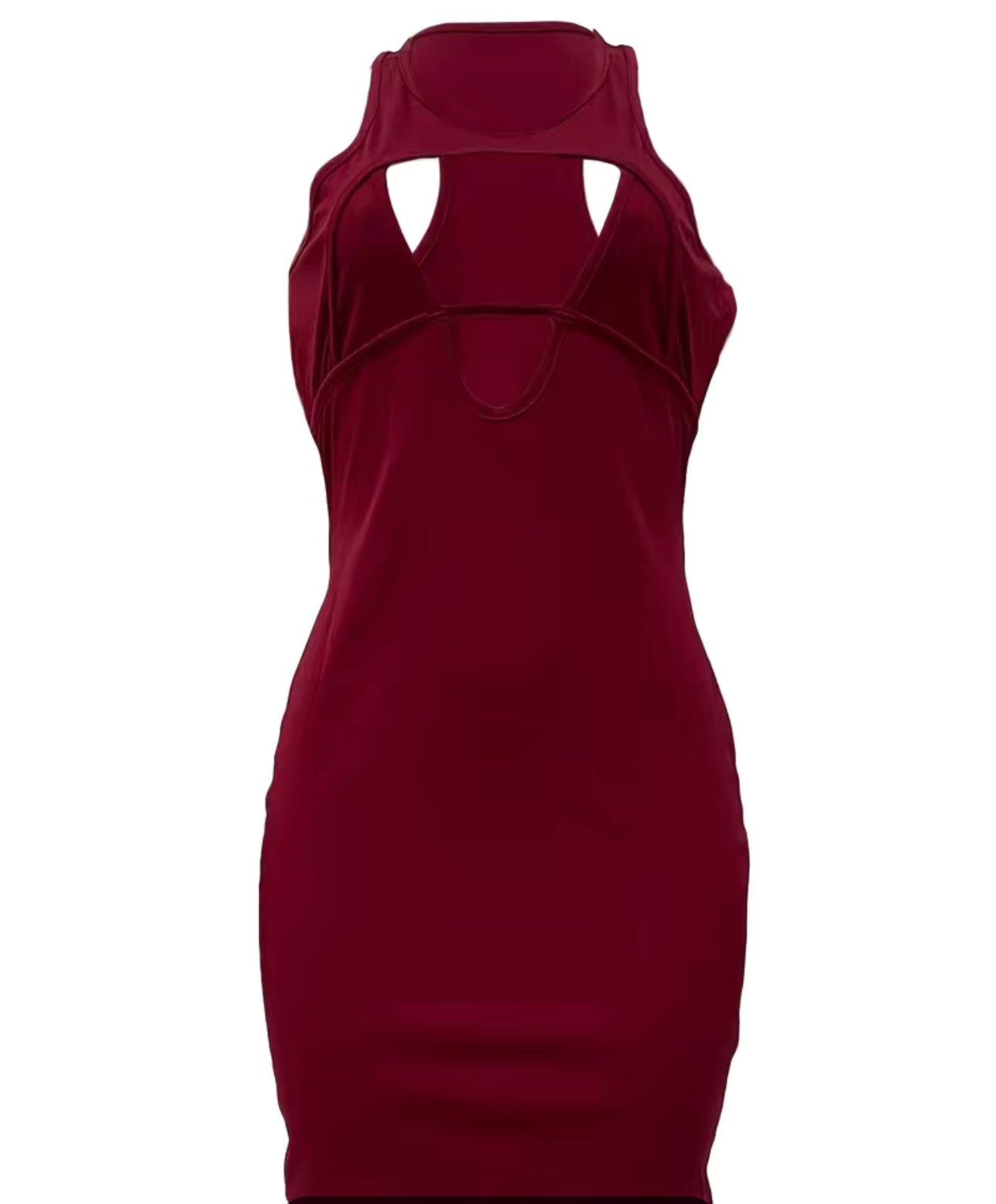 Cut Out Solid Dress, Sexy Sleeveless Bodycon Crew Neck Bag Hip Mini Dress, Women's Clothing