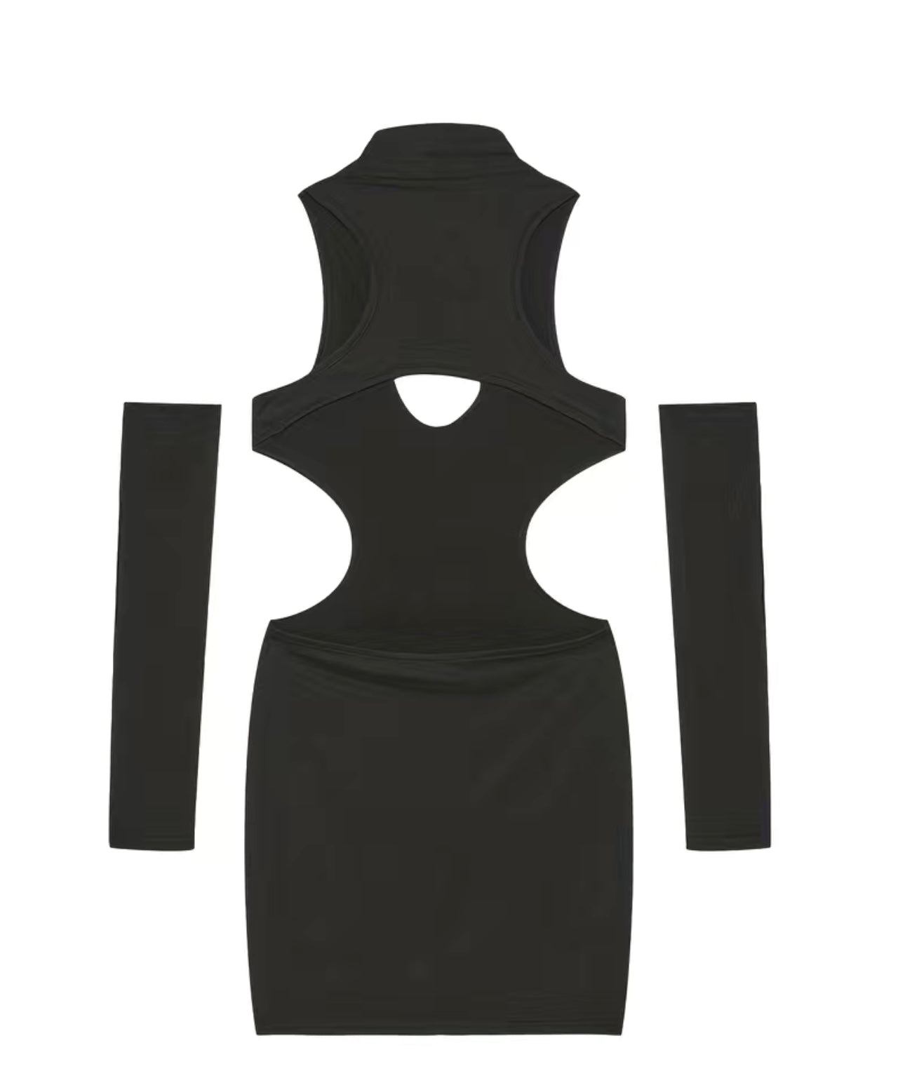 Cut Out Bodycon Dress With Gloves, Sexy Mock Neck Dress For Spring & Summer, Women's Clothing