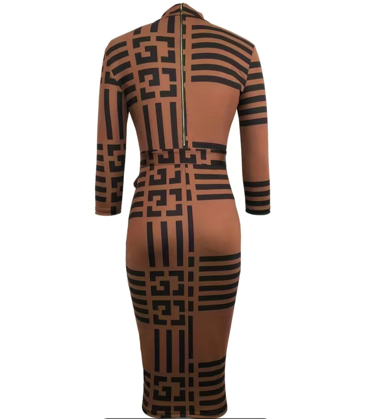 Geo Print Tie Front Bodycon Dress, Sexy Mock Neck Half Sleeve Dress, Women's Clothing