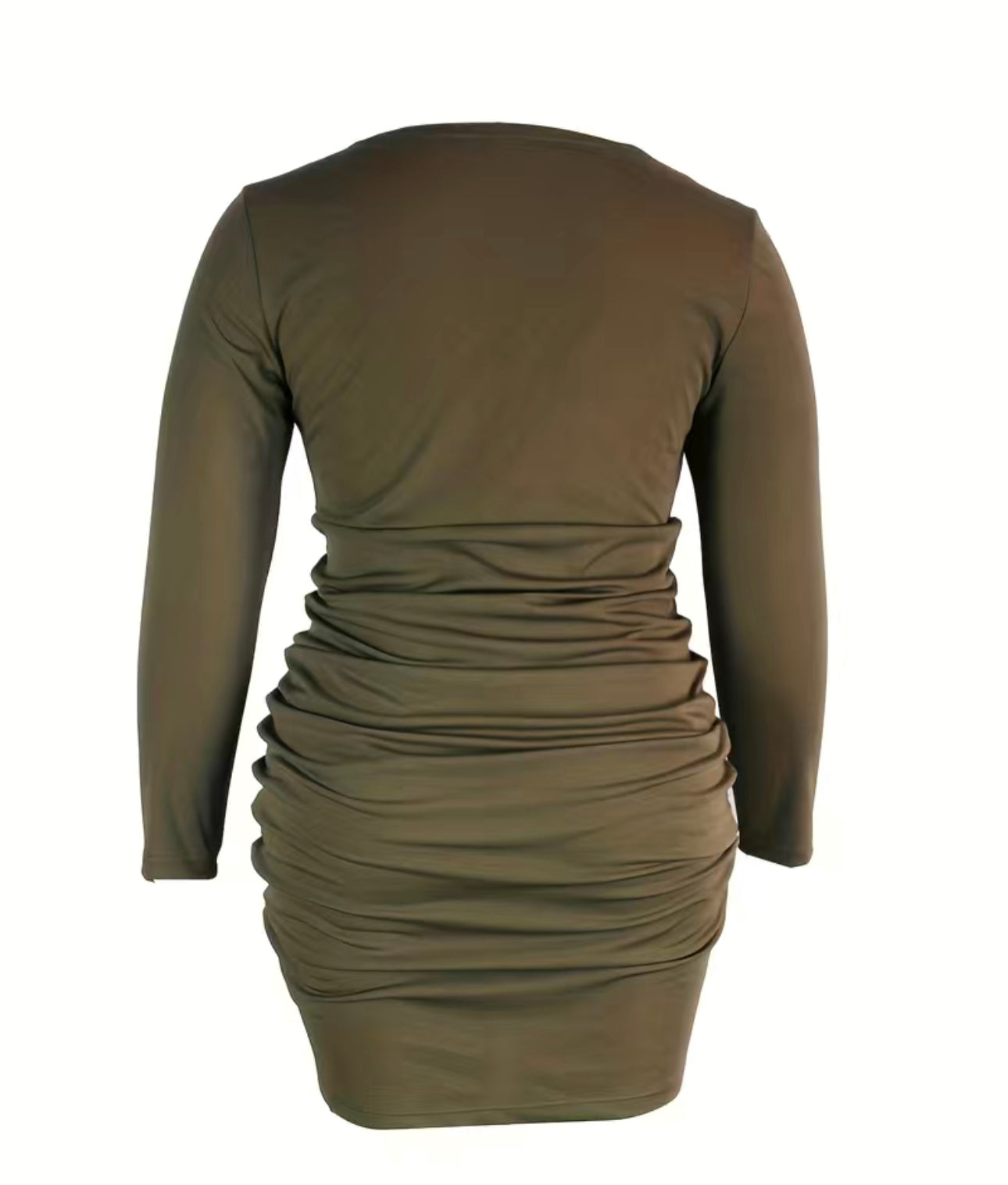 Plus Size Sexy Dress, Women's Plus Solid Long Sleeve Sweetheart Neck Drawstring Ruched Medium Stretch Bodycon Mini Dress