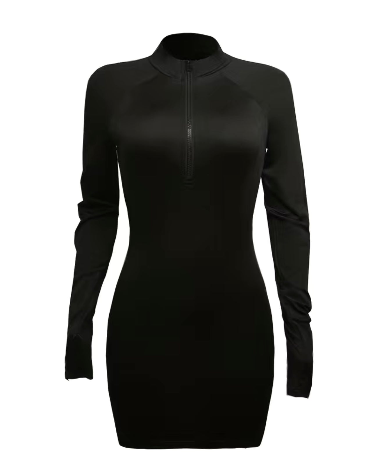 Zipper Solid Dress, Sexy Mock Neck Long Sleeve Bodycon Dress, Women's Clothing